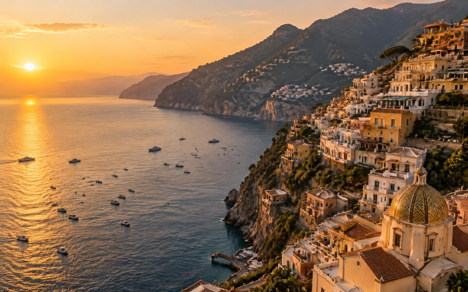 Coastal town at golden hour